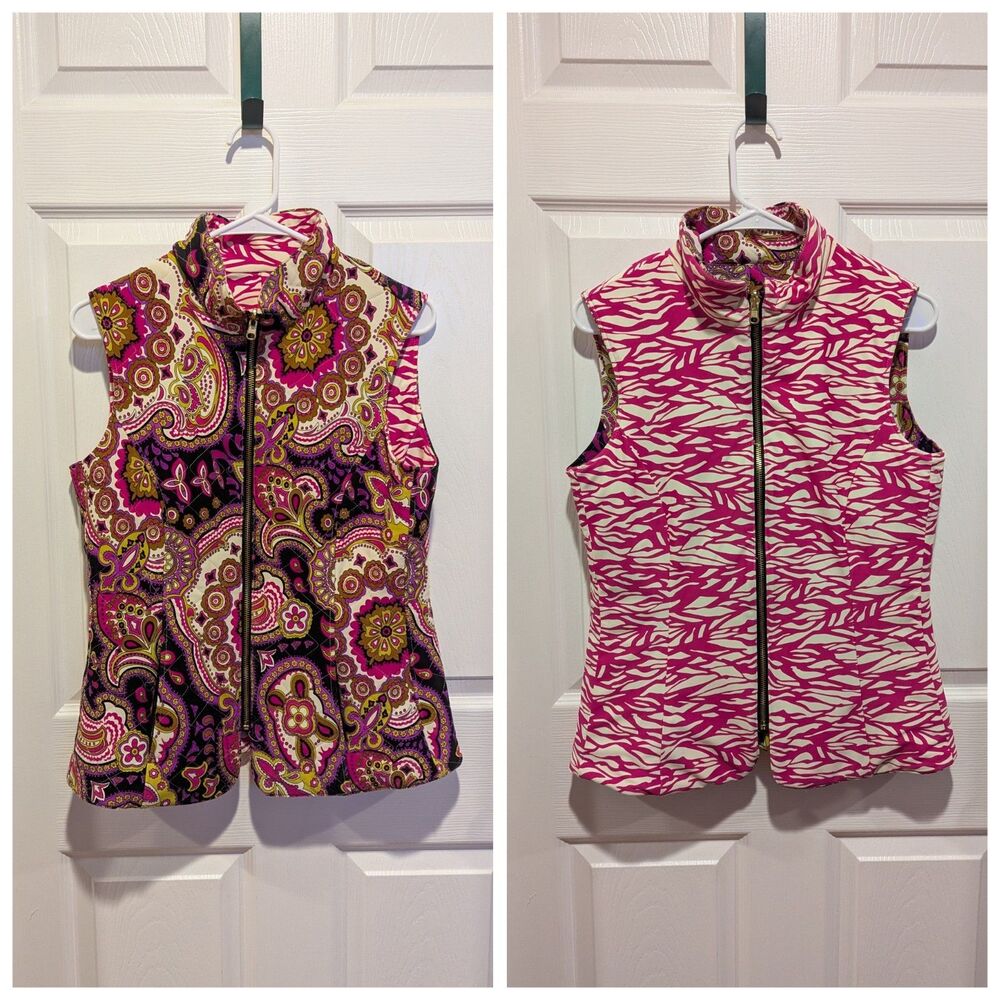 Coastal Preppy‎ Jude Connally Reversible Zebra Paisley Vest Pink Made in USA